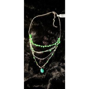 Free People Layered Green Beaded Necklace NWT
